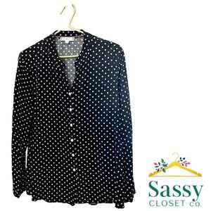 Tommy Hilfiger Black White Polka Dot Blouse Long Sleeve Women’s L EUC
